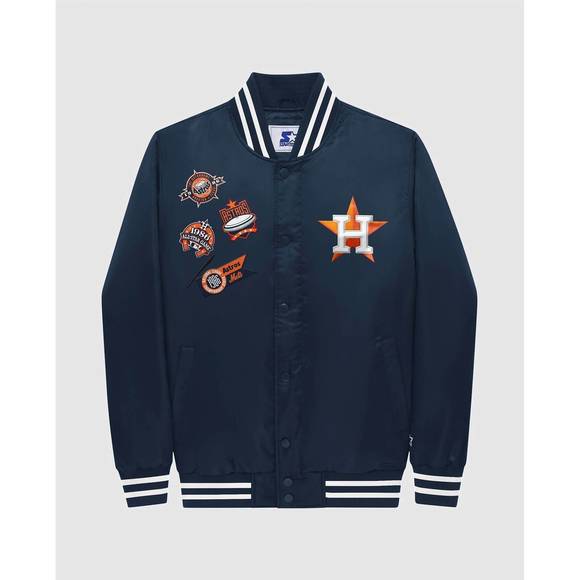 NEW STARTER men's houston astros varsity satin full-snap jacket in navy